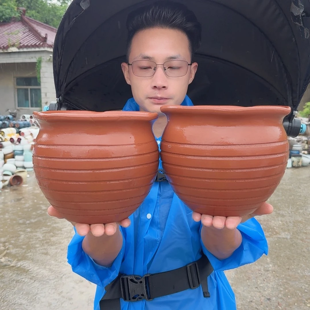 紫砂花盆口20高18（两个红陶花边口