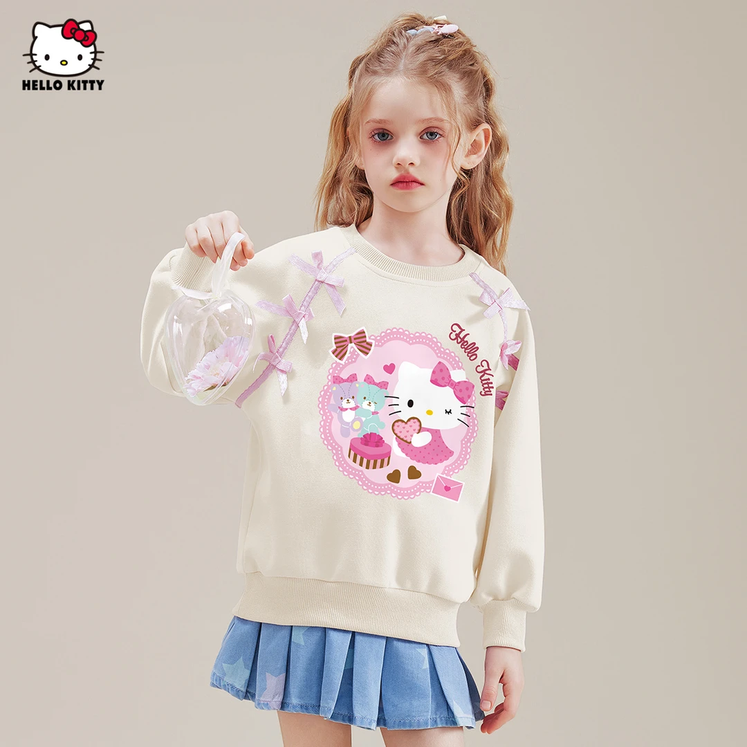 女童春秋季蝴蝶结点缀甜美卡通卫衣2025新款洋气休闲中大童装