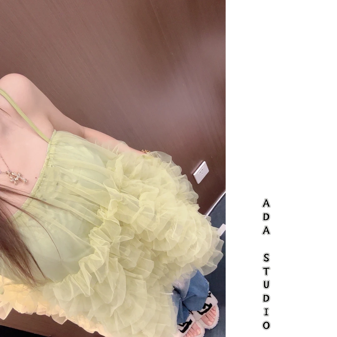 Ada定制【春日暖阳】海边度假网纱吊带蛋糕连衣裙蓬蓬公主风短裙女