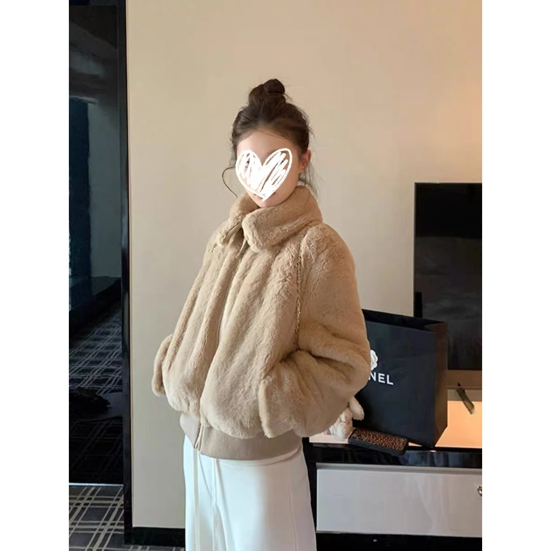 温柔气质环保立领毛毛外套女秋冬辣妹高级感短款毛茸外套上衣