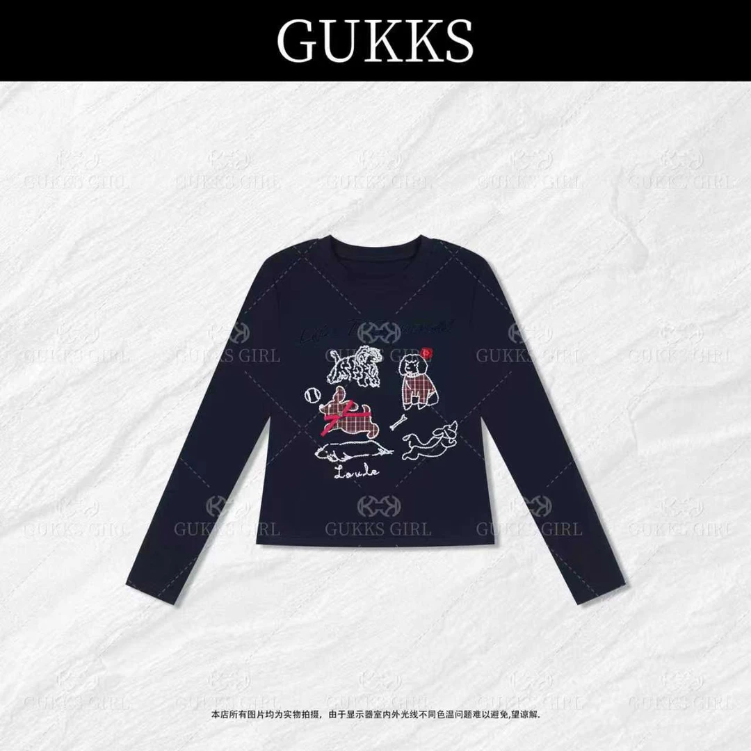 GUKKS/卡通小狗圆领T恤上衣85083