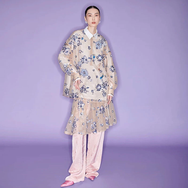 M essential 马 凯 二青绣布 工坊立体报春花钉珠上衣半裙