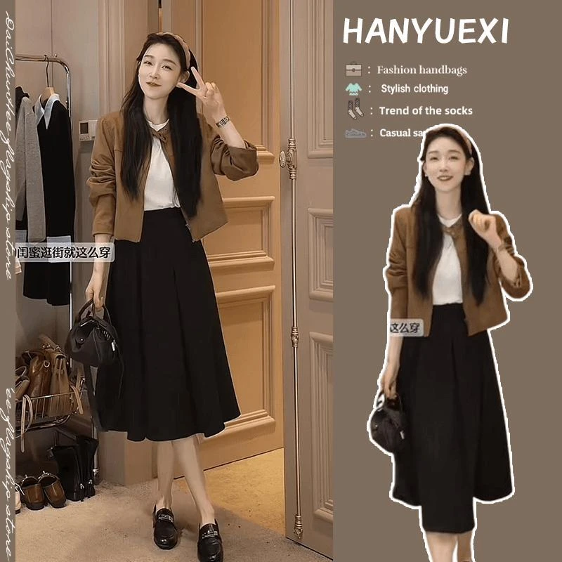 VOCKOO官方秋季新款温柔风套装女新款网红爆款短款外套气质半身裙