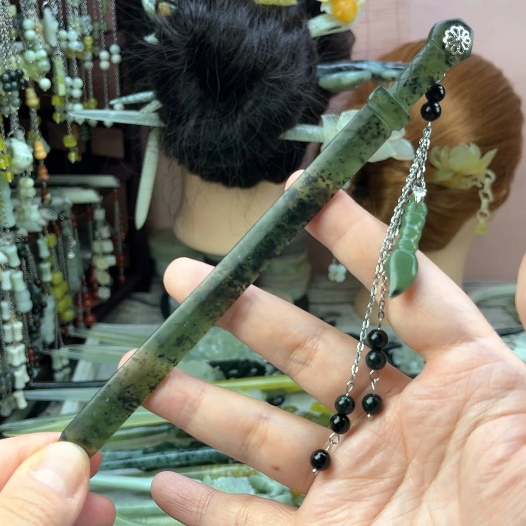 蛇纹石玉发饰未镶嵌长度18.5厘米左右