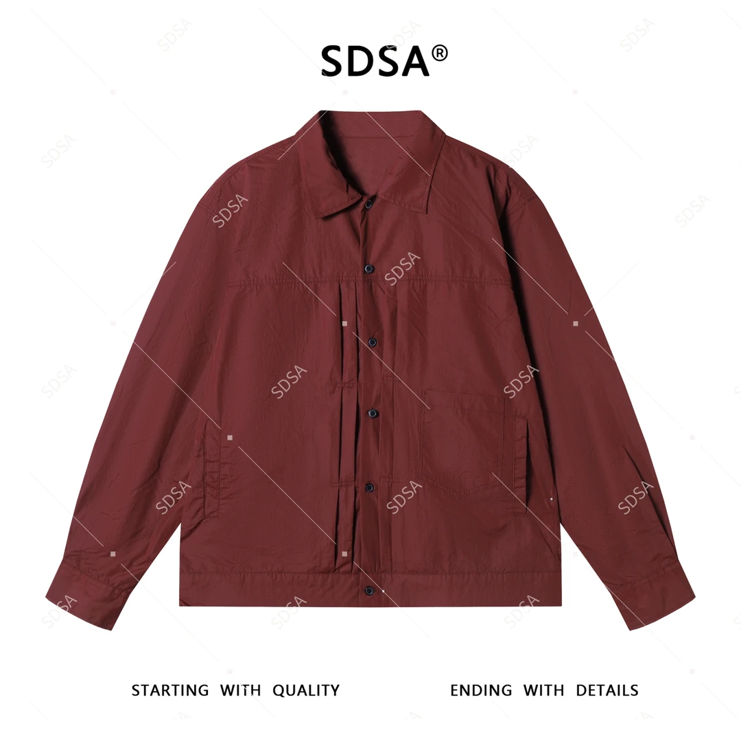 SDSA男士长袖衬衫2025新款轻奢痞帅男装纯色褶皱多口袋翻领衬衣