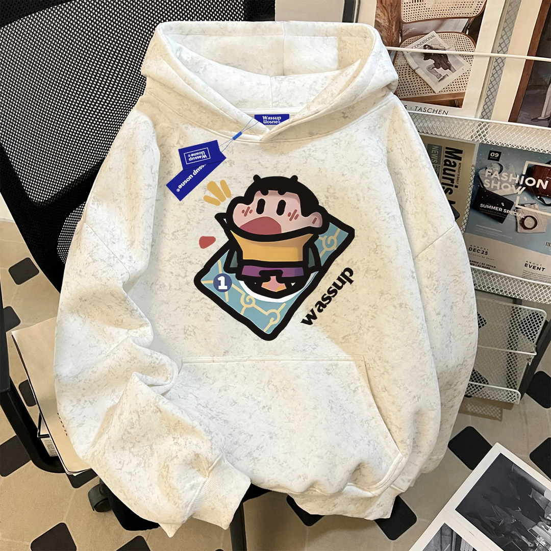 WASSUP UOSNE连帽卫衣男冬季新款加绒加厚重磅宽松大码美式上衣服