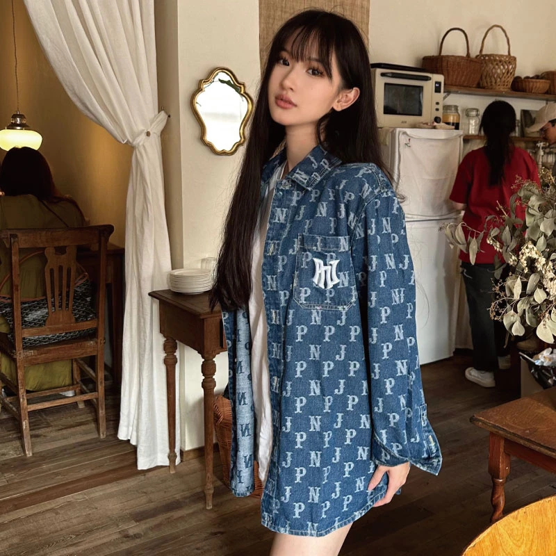 PNJ美国潮牌牛仔外套长袖男女外套时尚满印复古