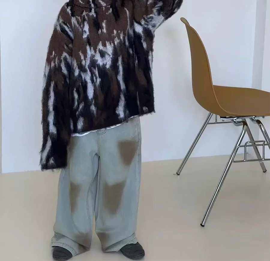 in 爱：nl25春男孩做旧牛仔裤儿童韩版复古晕染直筒裤潮90578