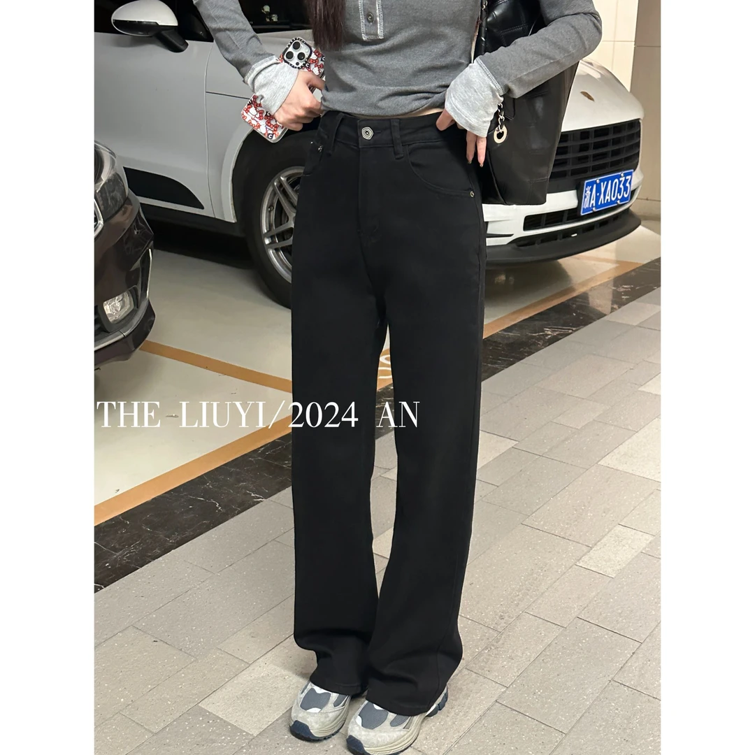 【LIUYI】小鸟裤~高腰显瘦窄版黑色牛仔裤48288