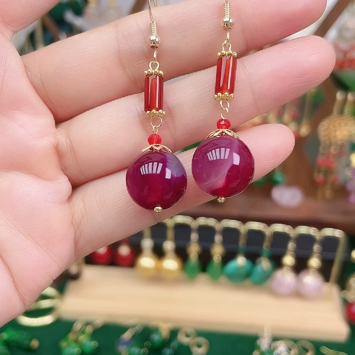 玛瑙/玉髓合金耳饰