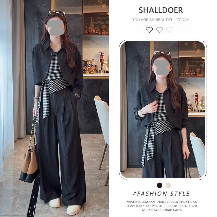 2025年早秋新款韩版时髦精设计感显瘦洋气三件套女复古宽松套装潮