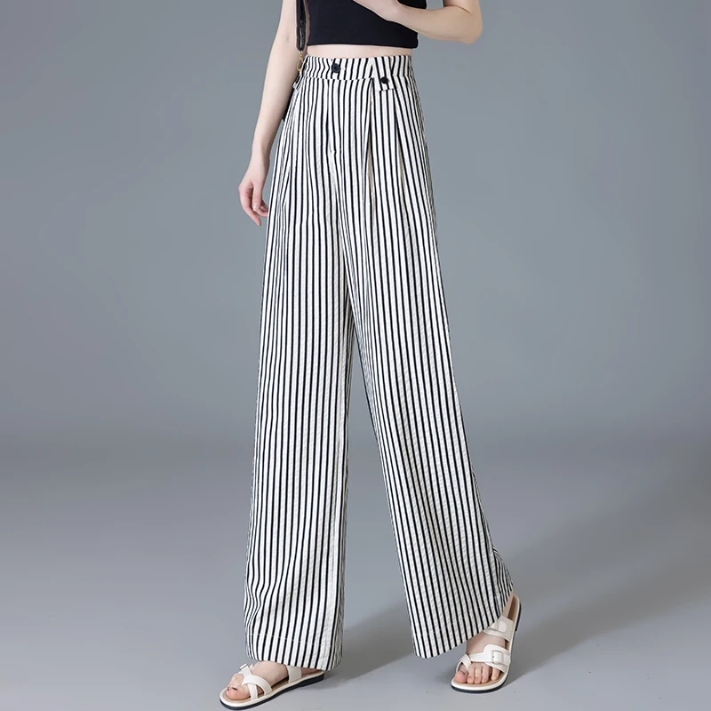 哥弟阿玛施正品阔腿裤女2025夏季高腰宽松天丝亚麻垂感直筒休闲裤