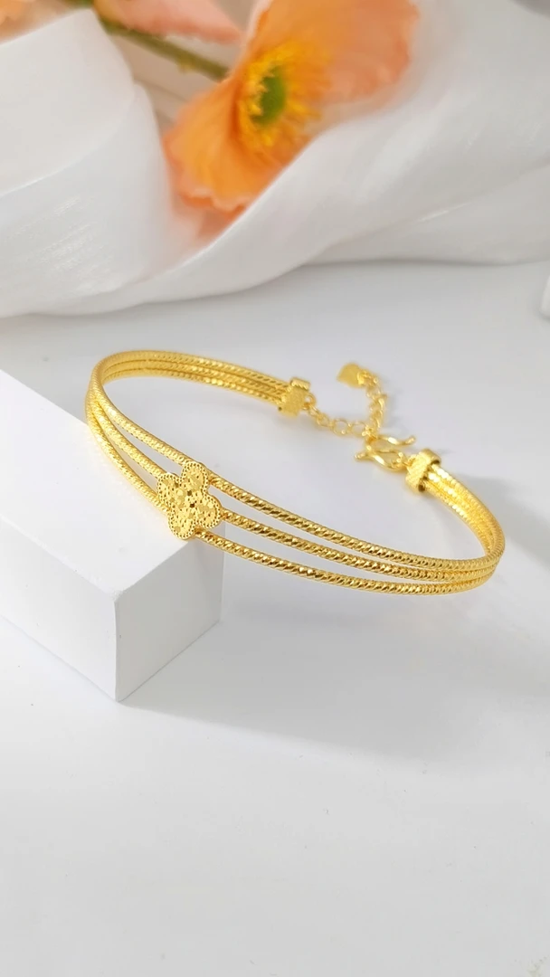 足银手镯 幸运花手镯百搭时尚精美轻奢通用圈口可调节个性精致