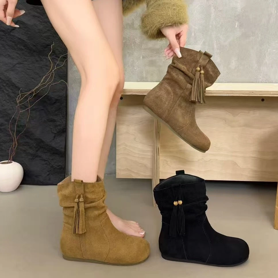 复古休闲秋季马丁靴勃肯靴女靴中筒加绒系带