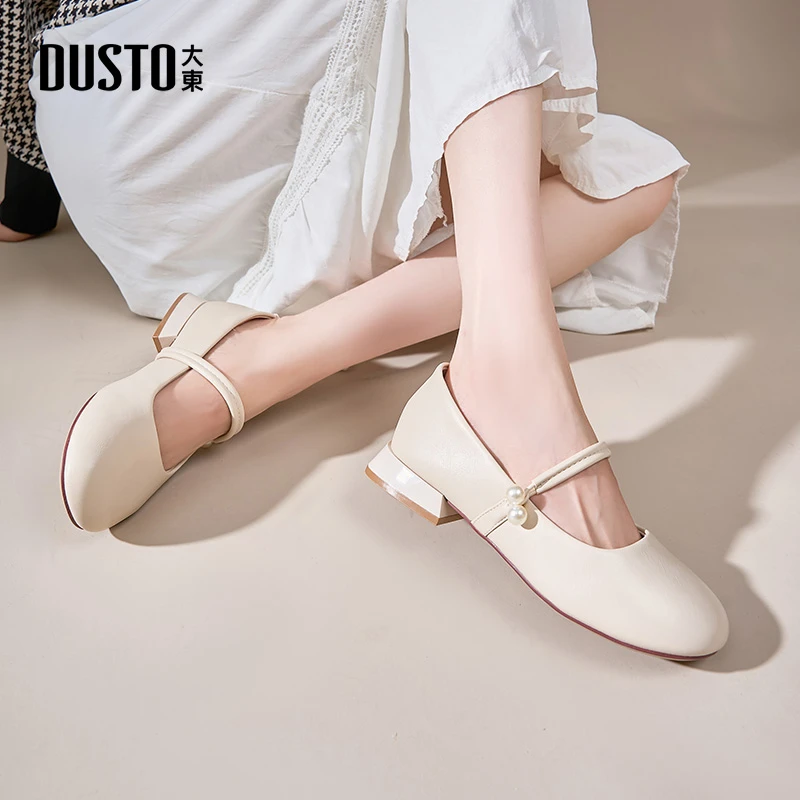大东女鞋2025秋季新款浅口鞋子女圆头方跟套脚通勤玛丽珍单鞋0012