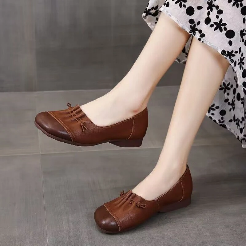2025全真皮新国风新款朵苮品牌平底单鞋休闲时尚舒适百搭汉服鞋