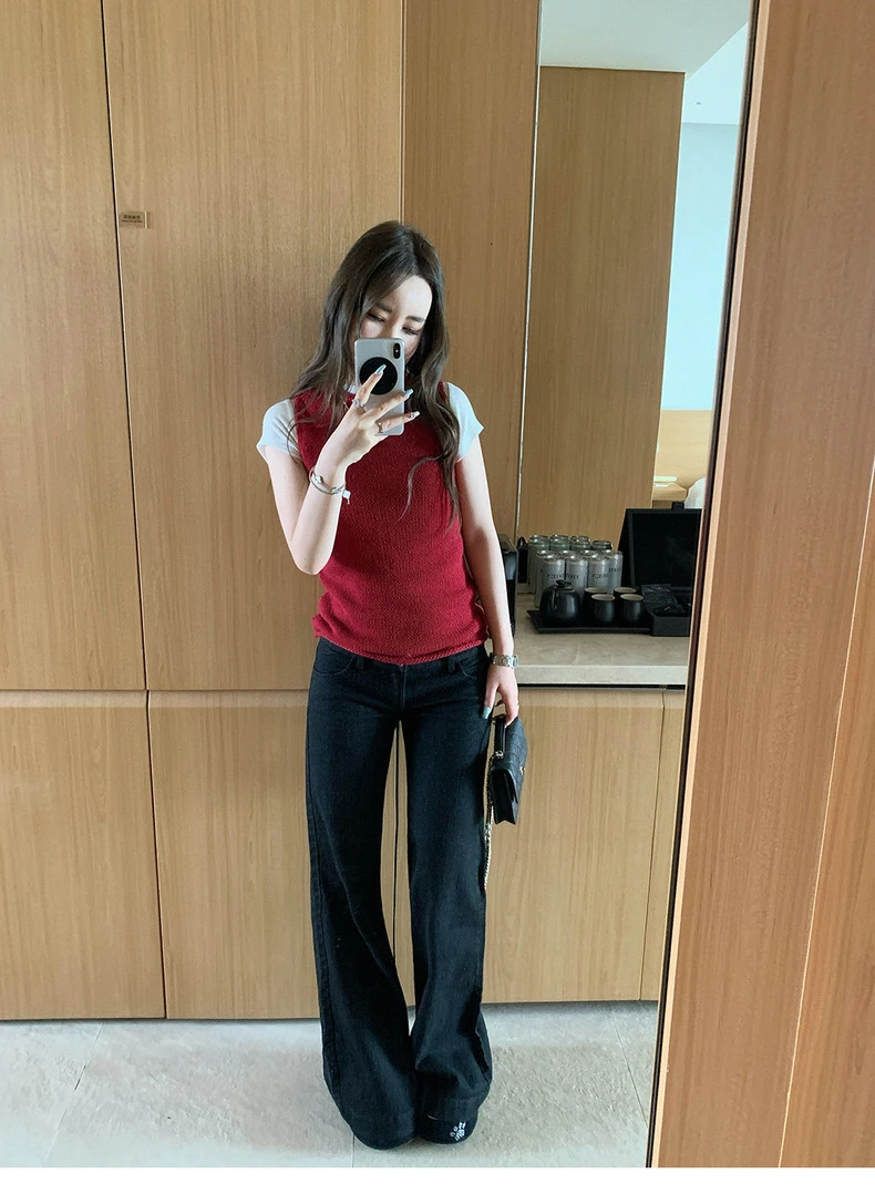 早春叠穿半高领粗毛线背心极简设计感上衣女修身显瘦辣妹#119
