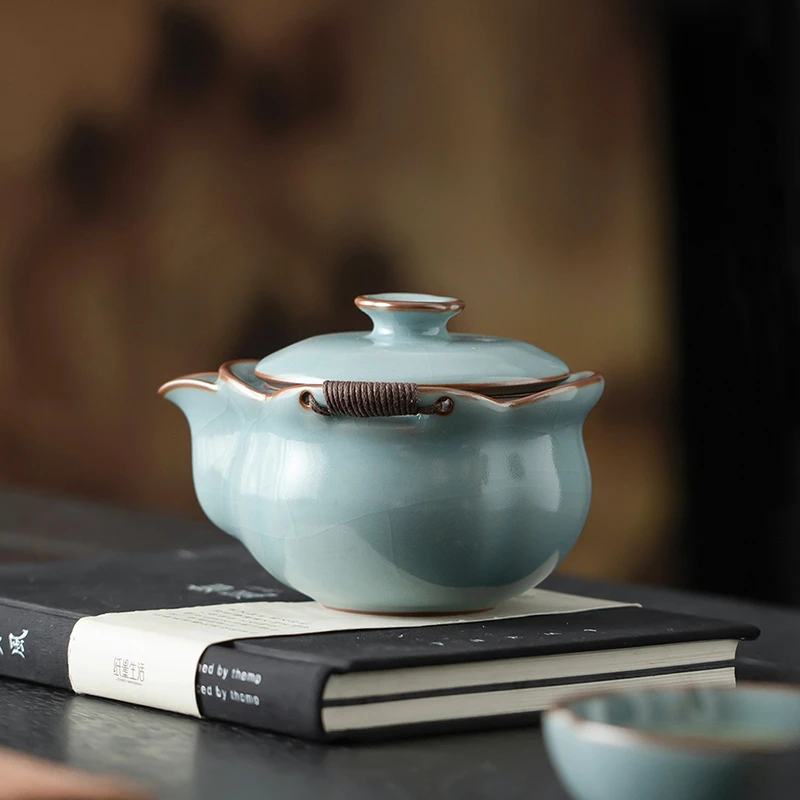 宋蕴天青汝窑手抓壶茶具礼品一人饮小壶礼盒装家用高端防烫泡茶具