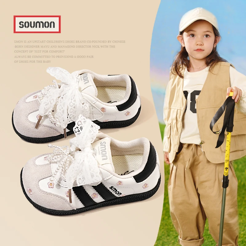 儿童运动鞋女童德训鞋绣花公主鞋春秋新款女款平底板鞋防滑宝宝鞋