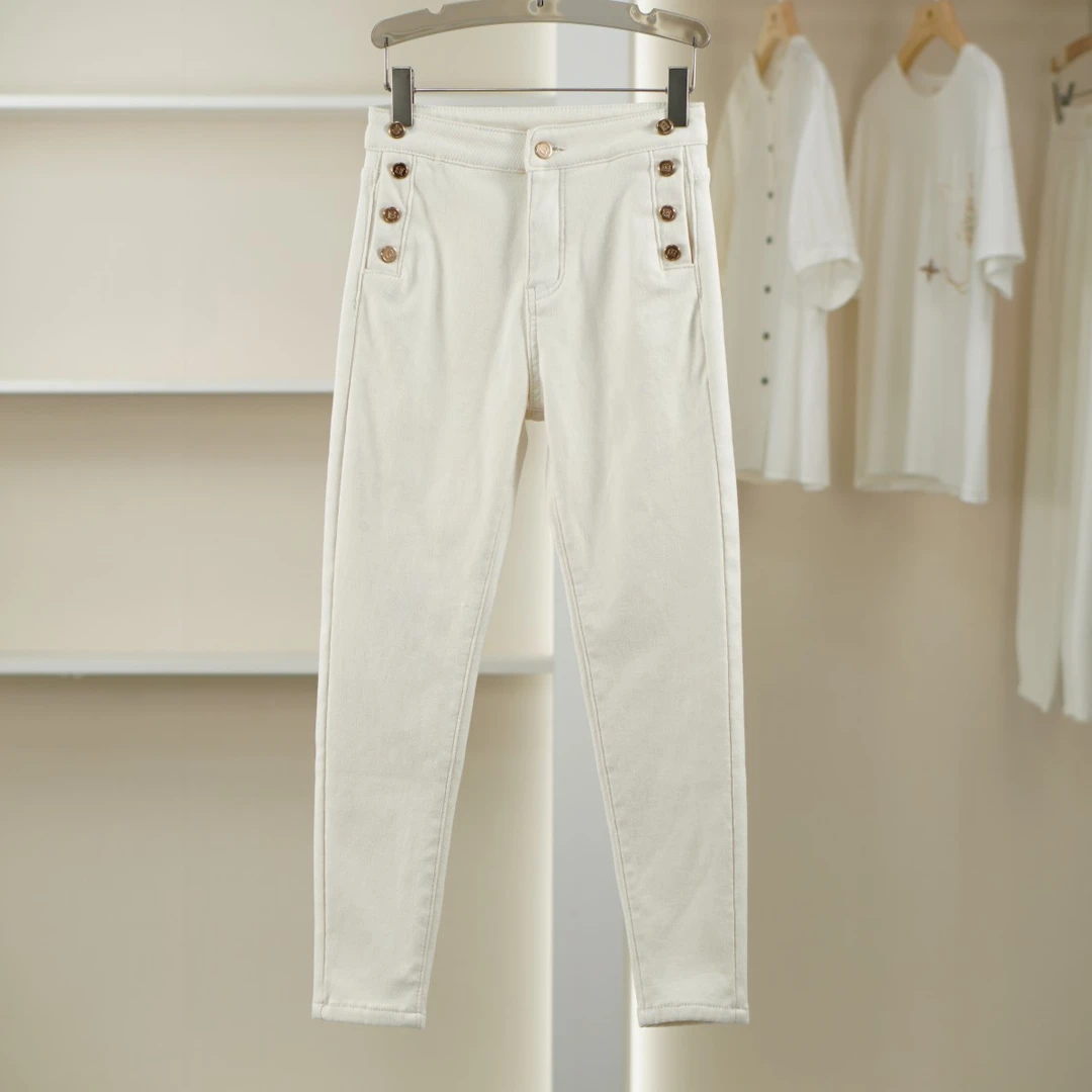 麦迪尚品 50503112 秋冬厚款简约白色牛仔裤品牌撤柜女装折扣