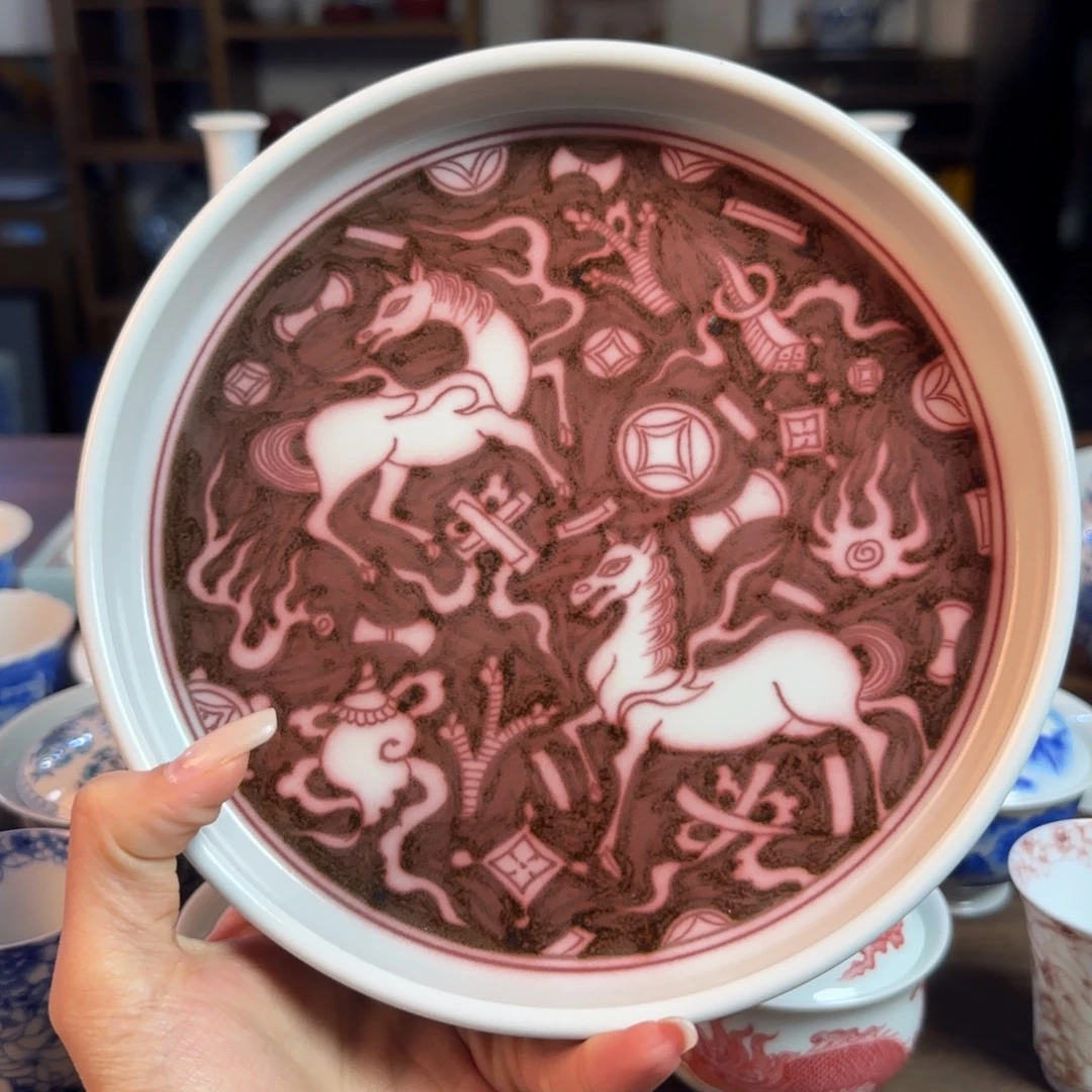 名窑口 釉里红白马壶承放漏