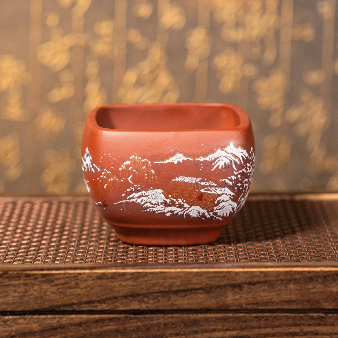 GS-047  宜兴手工紫砂   四方雪景主人杯