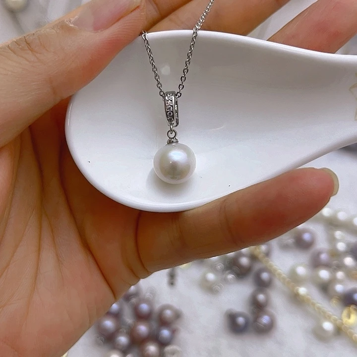 合金淡水珍珠白珠银色万能扣13.14