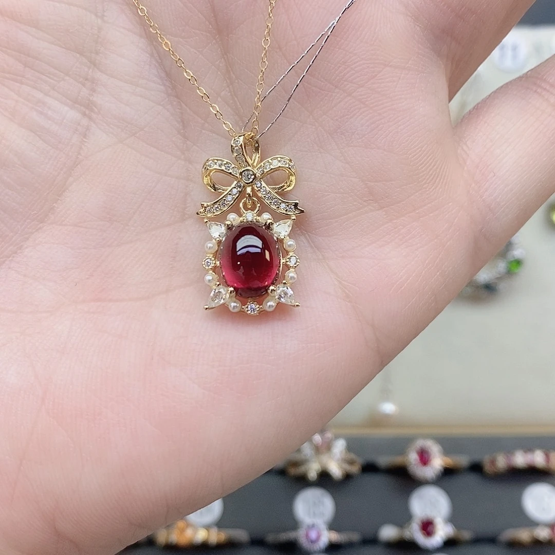 石榴石（紫牙乌）吊坠(赠链)银S925镶嵌