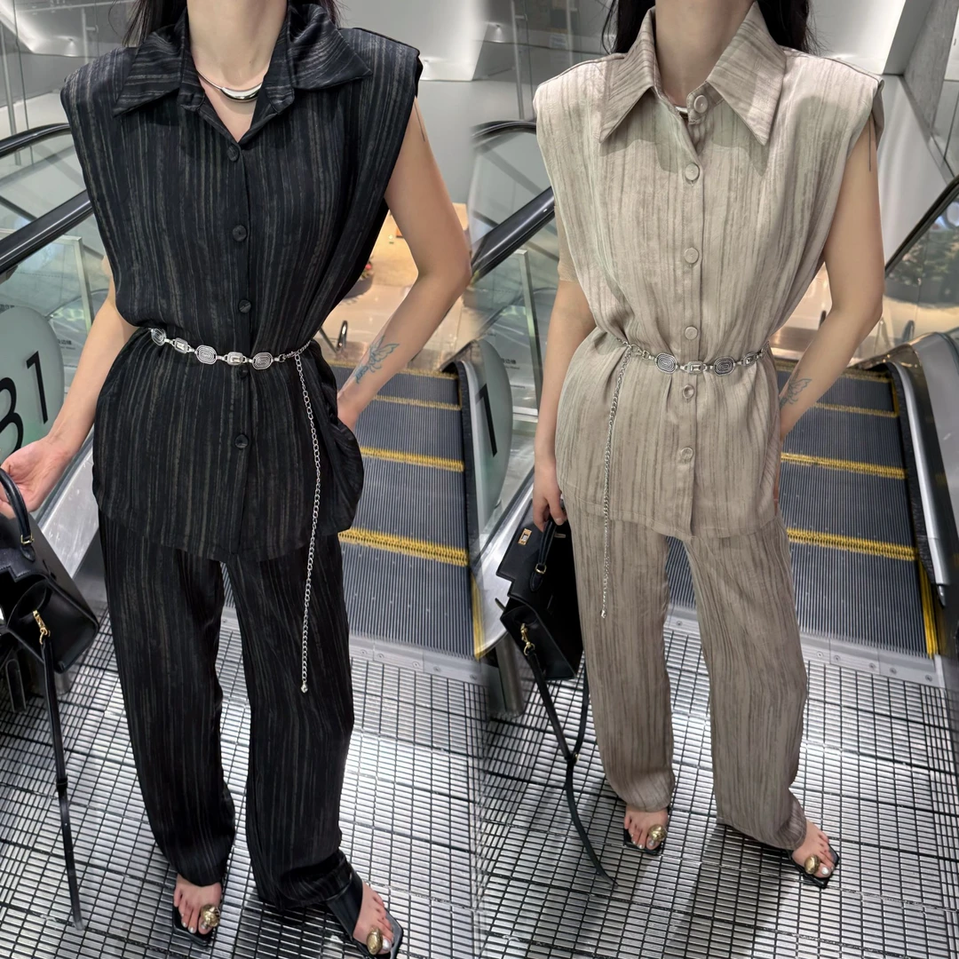 2025年夏季新款缎面3108两件套气质轻奢韩版简约时尚通勤高档套装