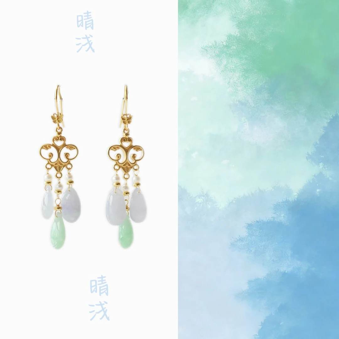 晴浅·银镶翡翠水滴耳坠SY