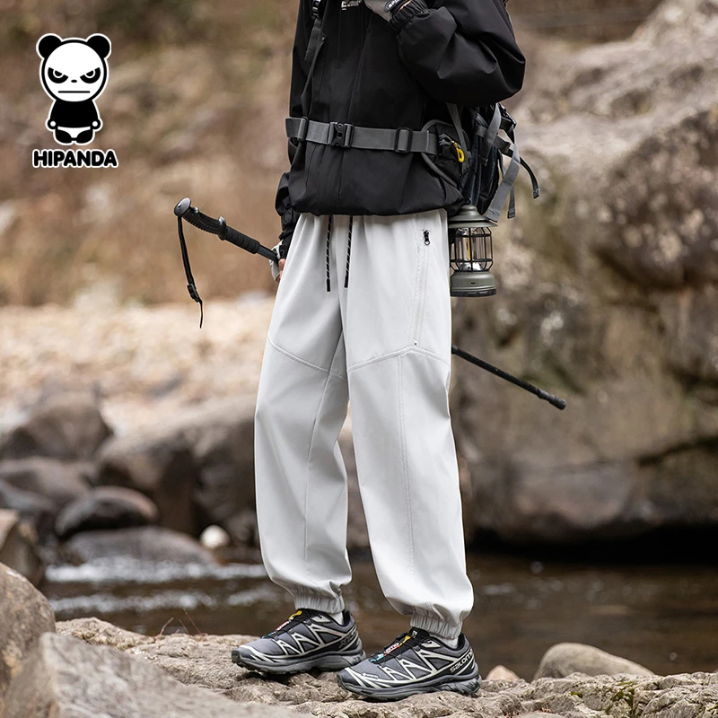 Hipanda春季新款休闲百搭时尚情侣宽松梭织四季长裤高级感男装