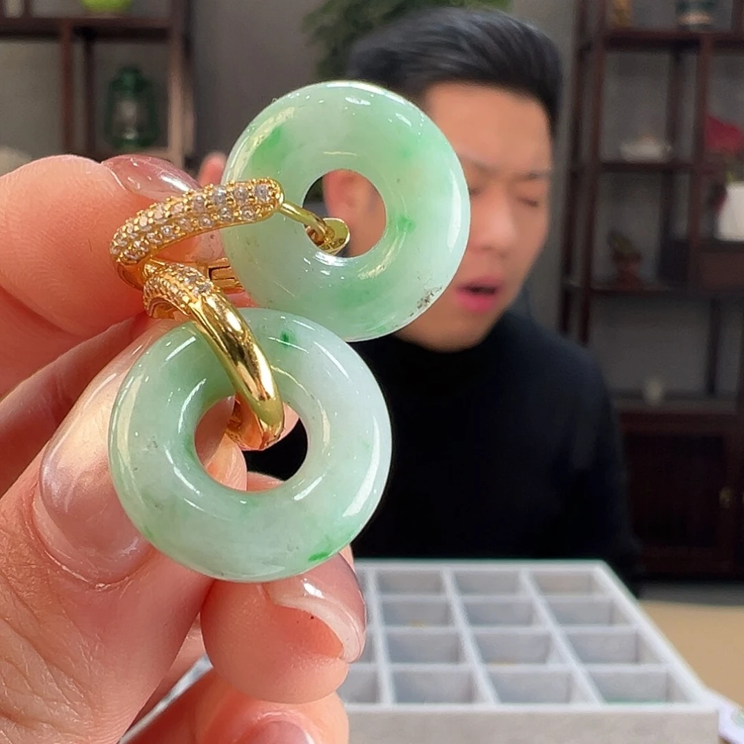 翡翠耳饰银S925镶嵌耳环76