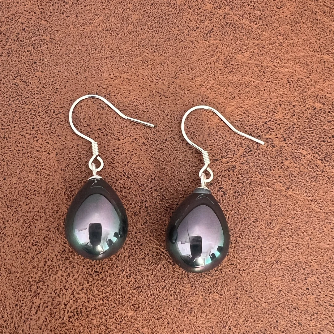 925银耳饰 纯银耳环耳坠耳钩百搭变色简约大气气质长款复古蓝色