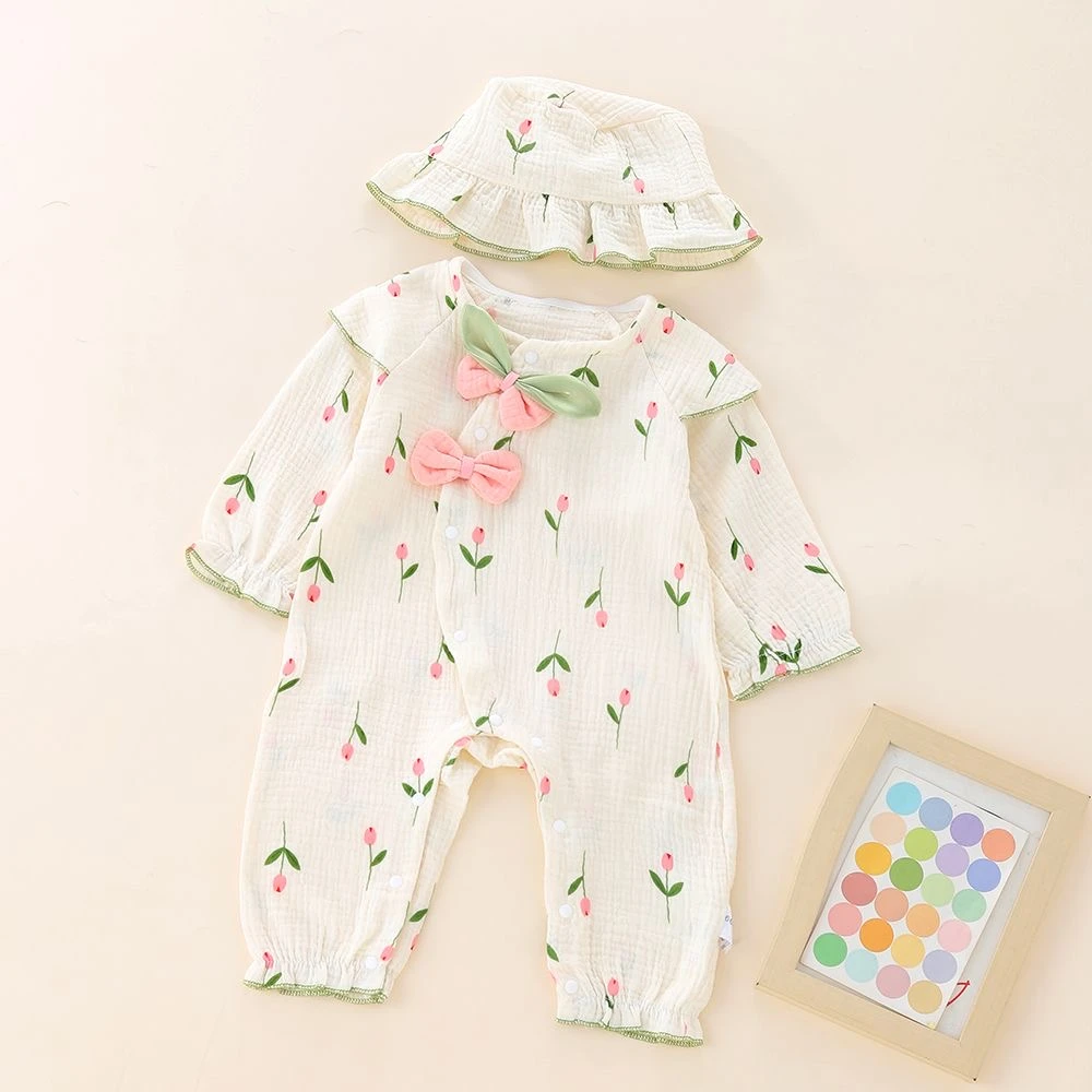 婴儿公主春秋田园碎花长袖新生儿连体衣女宝宝超萌外服爬服哈衣