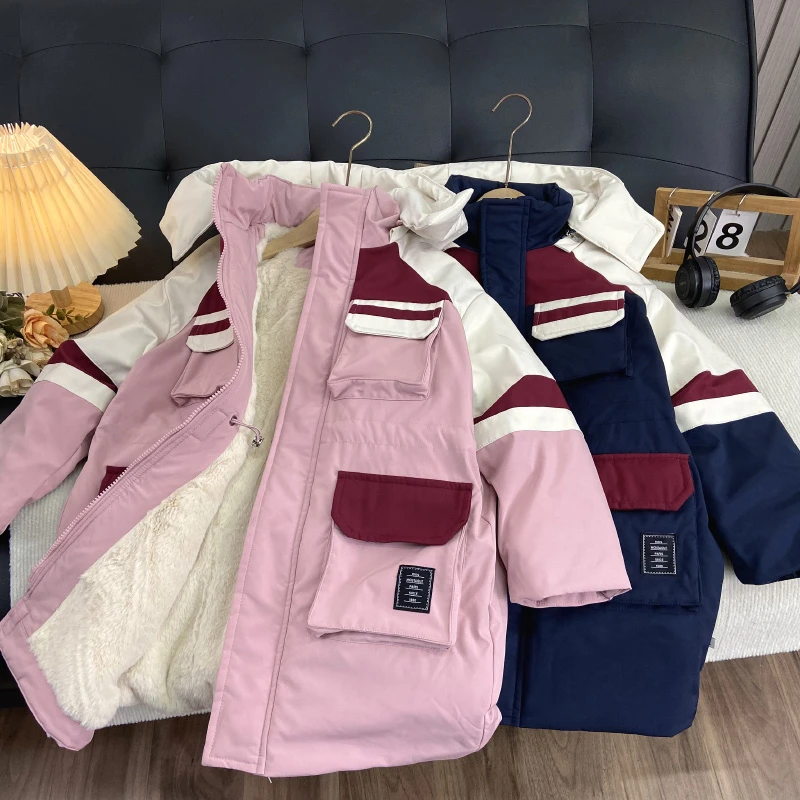 佑妈家童装女童潮款棉服儿童中大童夹棉外套儿童拼色派克服