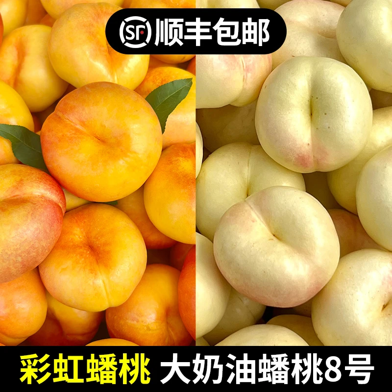 拼装奶油蟠桃和彩虹油蟠桃组合4-4.5斤桃子扁水蜜桃油桃蒙阴顺丰