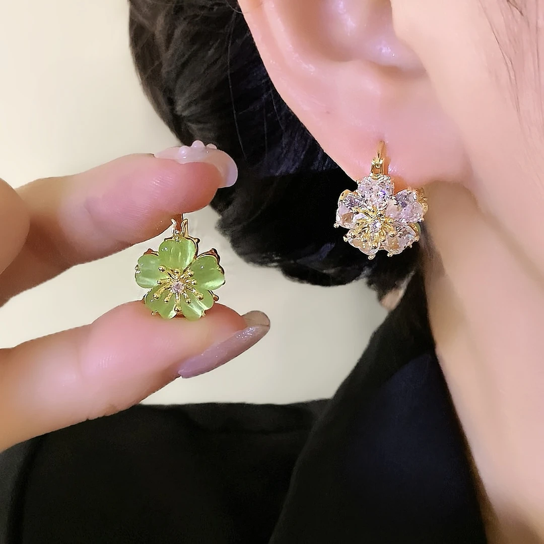 铜合金合成锆石耳饰 气质甜美双面戴花朵时尚百搭一款多戴耳扣645