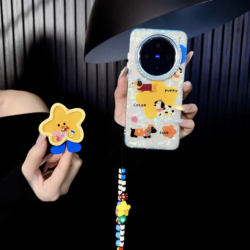 适用vivox200手机壳新款x200pro套x200promini星星腊肠狗支架女款