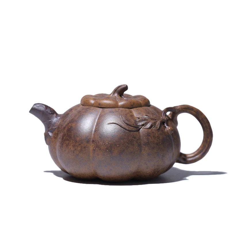 大吉羊柴烧 宜兴紫砂壶茶壶 原矿本山绿泥筋纹金瓜220ml徐顺伟