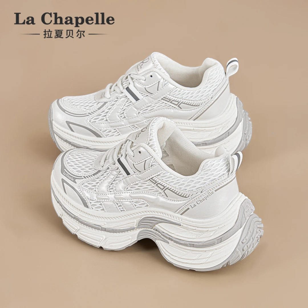 拉夏贝尔厚底老爹鞋女2025冬季新款时尚休闲鞋网面透气轻便运动鞋
