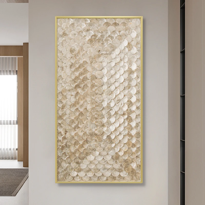 法式轻奢贝壳装饰画入户玄关客餐厅立体艺术挂画高档金玉锦绣