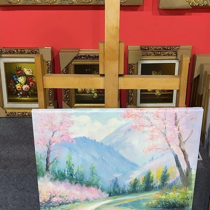 油画春日山景樱花油画
