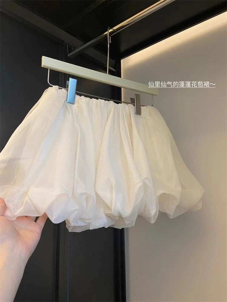 白色云朵花苞裤裙女夏季高腰显瘦南瓜蓬蓬裤a字休闲泡泡灯笼短裤