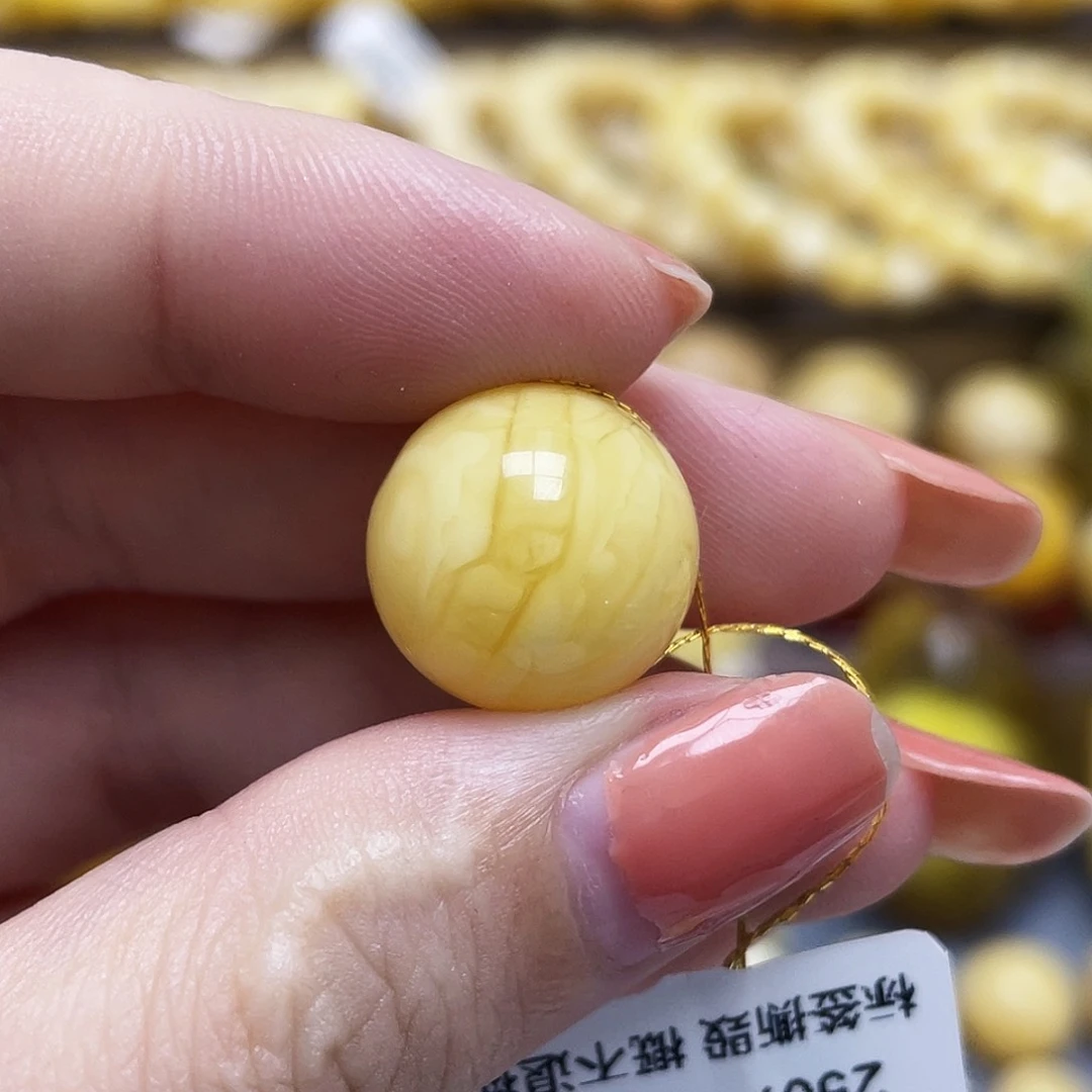 未镶嵌琥珀裸石14.9mm圆珠微瑕