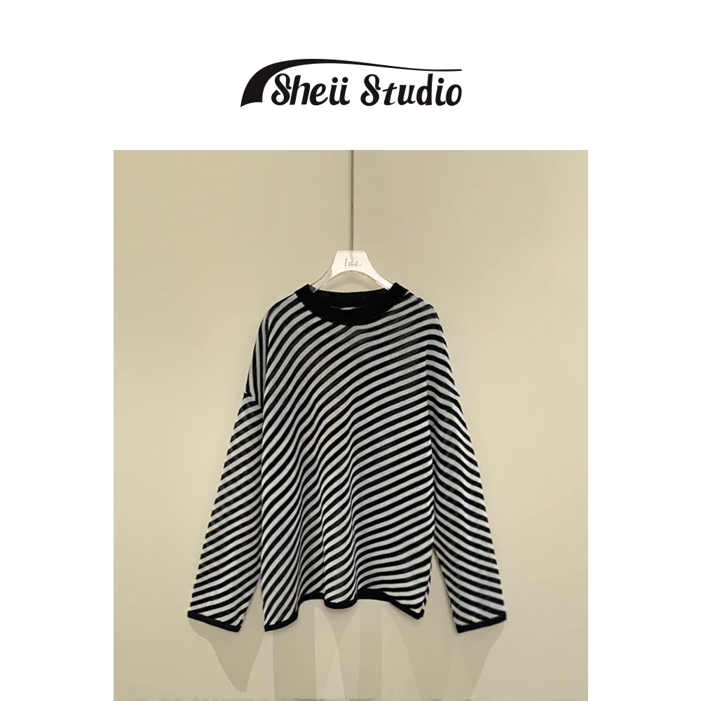 【sheii苏茵茵】袖条纹春季圆领黑白休闲百搭ol上衣长袖T桖M3314030