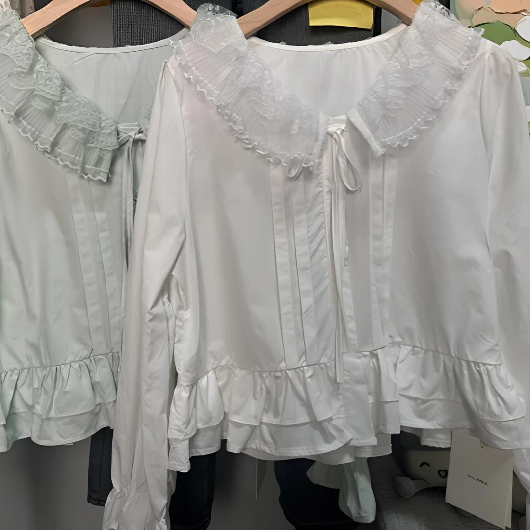 3005法式甜美宽松减龄喇叭袖V领粉色衬衫女春季新款