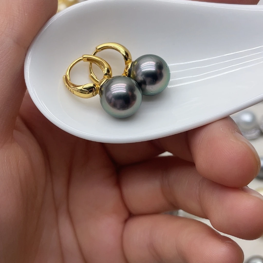 银S925镶嵌海水珍珠耳饰