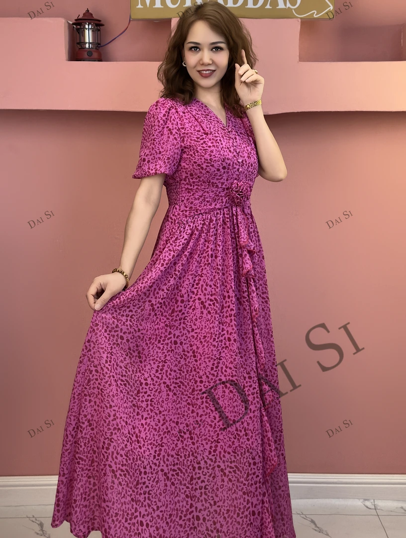 6874【DaiSi厂家直发】设计款豹纹花纹气质设计减龄女装连衣裙