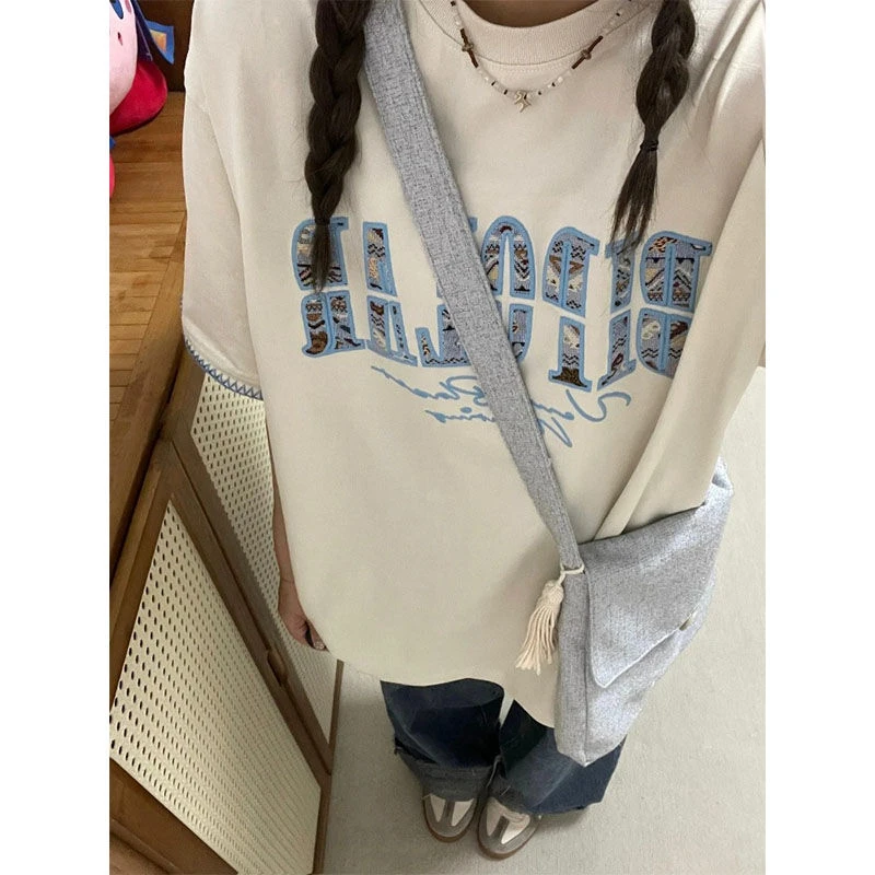 泰韩啦!!!【贴布刺绣】美式纯棉甜酷风减龄短袖T恤女INS超火上衣