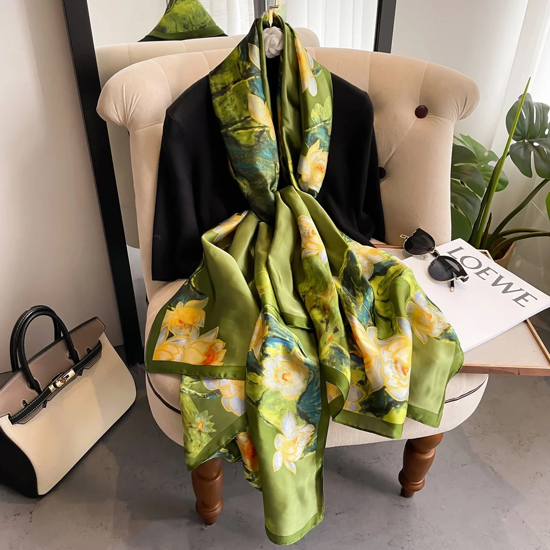 [芙蓉笑]时尚百搭复古丝巾披肩丽锦缎长巾80*180（084-A）